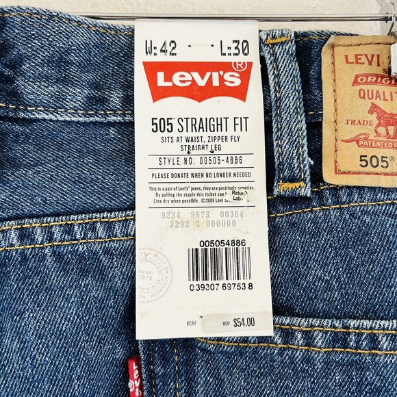 Mens 42x30 Levis 505 Straight Fit Jeans Medium Blue Stonewash NWT - Picture 5 of 9